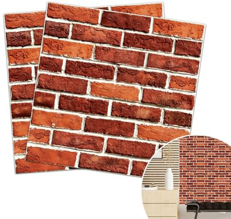 Zfseyuh 20 Pièces Papier Peint 3D Brique Rouge Effet Texturé Fausse Brique Papier Peint 30x30cm Mousse XPE Imperméable Brique de Parement Intérieur pour Chambre,Cuisine,Salon,Décoration Maison