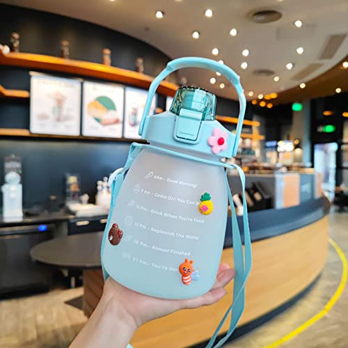 Borraccia sportiva con cannuccia, copertura a proiettile in PVC con chiusura a scatto Bottiglie d'acqua a tenuta stagna da 44 once con adesivo Kawaii 3D Tracolla rimovibile, brocca d'acqua grande capa