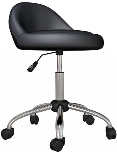 HOMCOM Rollhocker Höhenverstellbarer Arbeitshocker 63-83 cm Drehhocker mit Rädern Drehbarer Salonstuhl Salonhocker Kunstleder Schwarz