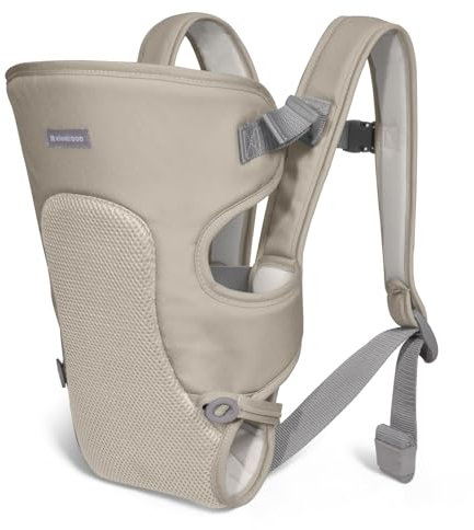 KikkaBoo Mochila Portabebes Ergonomica MYRA, Portabebe y Porteo Bebe, Marsupio Bebe, Correas Anchas y Ajustables, Manos Libres, 3 Posiciones, hasta 9 kg, Ligera y de Malla Transpirable, Beige
