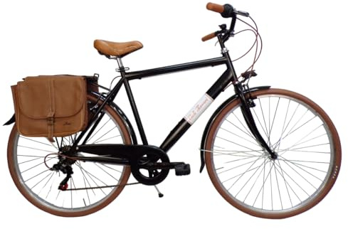 Cicli Tessari - bicicletta uomo bici da passeggio city bike 28'' vintage con borse laterali cambio 6 velocita' (50(mt.1,60/1,75))