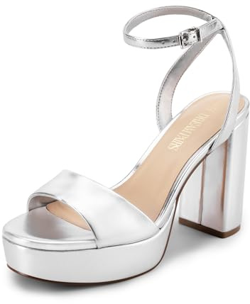 DREAM PAIRS Sandali con zeppa a tacco alto per donne, con punta aperta e cinturino alla caviglia, eleganti sandali con tacco per festa, ballo e matrimonio, 39.5 EU