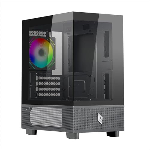 Noua Fobia L201 Case PC Micro-ATX, Design Mesh, Mini Tower Gaming Doppia Camera, Ventola ARGB 120mm, Pannello Frontale e Laterale Vetro Senza Cornice, Nero