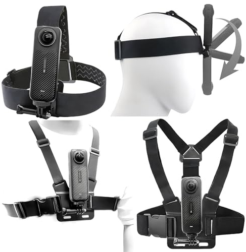Bröstsele bröstväst huvudfäste remsats för Insta 360 X4 X3 X2 X ACE Pro ONE RS R GO 2 3, kompatibel med GoPro Hero 12 11 10 9 8 7 6 5 4 3+ Max, DJI Osmo Action 4 3 2 kameror