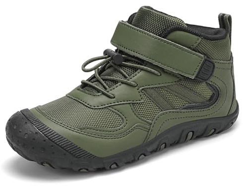Wolidio Boys Winter Boots Kids Hiking Shoes Girls Ankle Boots Hook and Loop Outdoor Walking Climbing Green Big Kid 1.5