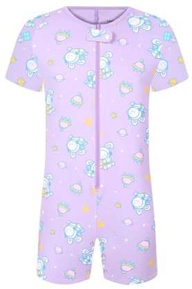 Landofgenie Mono Adulto Algodón para Hombres - Body Pijama Manga Corta con Abertura, Romper Una Pieza Estampado de Astronauta Conejo L