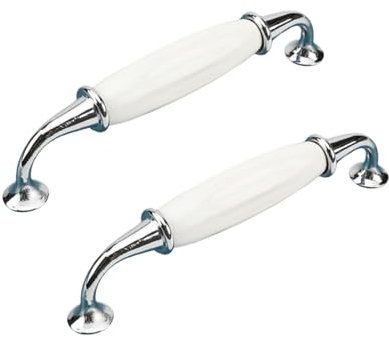 2 Stück Keramikgriffe Vintage Schubladengriffe Schranktürgriffe Möbelgriffe Zinklegierung Schrankgriffe Türgriff Keramik Griffe Retro Möbelknöpfe für Schränke Tür (Bright Chrome+White,Pitch:128mm)