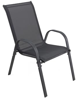 Ondis24 Gartenstuhl Hochlehner Stapelsessel - Stapelbare Gartensessel Mit Lehne Aus Metall, Anthrazit, Wetterfest, Ergonomisch, Hochwertige Textilbespannung, 4,5 kg, 54 x 72 x 90 cm