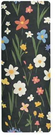 Yoga- und Pilates-Matte mit Ölgemälde, Motiv: Blumen, bedruckt, rutschfest, Yoga-Handtuch mit Tasche zum Tragen, 180,3 x 66 cm