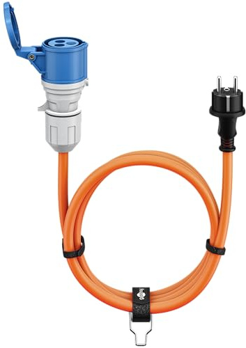 goobay Cavo adattatore CEE per caravan, 1,5 m, spina con contatto di protezione a presa CEE con coperchio di chiusura, IP44, cavo da campeggio, camper e caravan, 76185