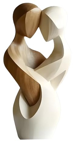 Amesor Estatuilla De Pareja De Madera | Figura Abstracta de Pareja Hecha a Mano en Plano 2D - Escultura Tallada a Mano para Mesa, Estantería, Estudio o Sala de Estar