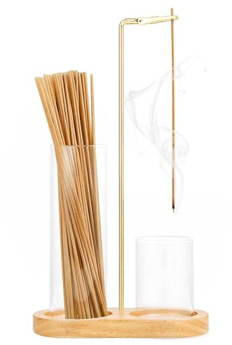 Wooden inverted incense holder, With removable glass ash collector, Upgraded wooden dust-proof incense burner suitable for yoga, spa, meditation and home relaxation (Wood color)