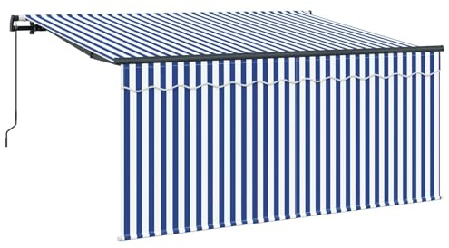 Coespram Tenda da sole retrattile blu e bianco, 300 x 200 cm, con braccio articolato, in alluminio e poliestere, per terrazza, giardino e balcone, tenda da sole manuale, con veneziana