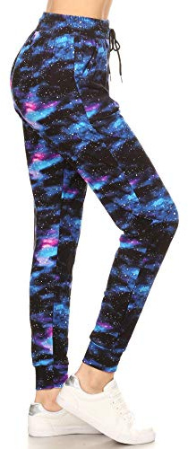 Leggings Depot Women's Relaxed fit Jogger Pants - Track Cuff Sweatpants with Pockets-R553, X-Large, Galaxy