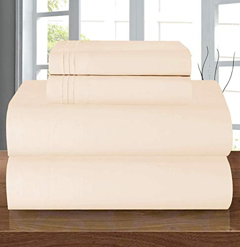 Elegant Comfort Luxury 1500 Premium Hotel Quality Microfiber 4-Piece Sheet Set - Wrinkle Resistant, All Around Elastic Fitted Sheet, Deep Pocket up to 16, King, Cream
