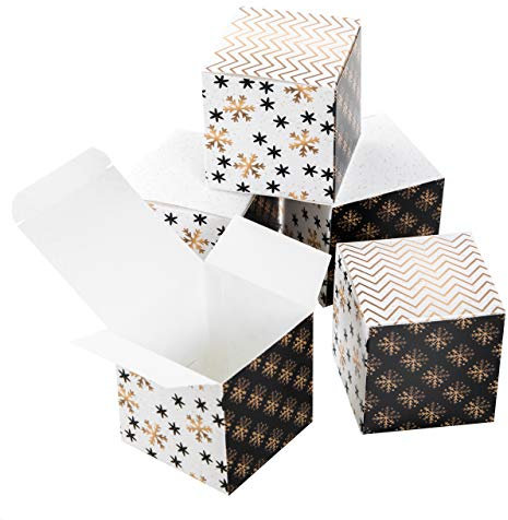 Logbuch-Verlag 25 kleine Geschenkboxen edel weiß gold schwarz - Weihnachten Geschenkschachtel Verpackung 7 x 7 cm - Schmuckschachtel Faltschachtel