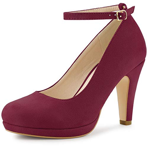 Allegra K Women Low Platform Round Toe Stiletto Heels Ankle Strap Pumps