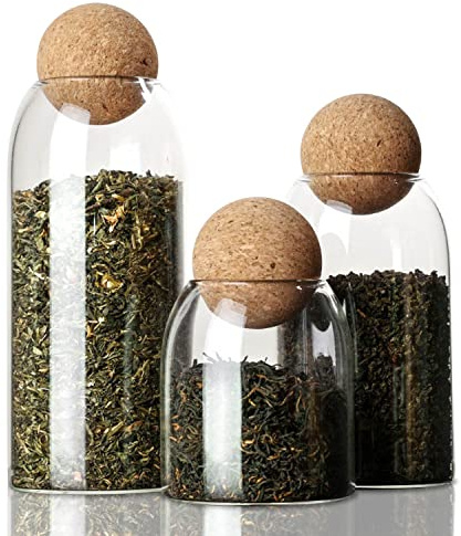 La Llareta Barattoli di Vetro di Stoccaggio 3 Pezzi Barattoli ermetici Barattoli di Vetro borosilicato Barattoli Spezie Con Tappo in Sughero, per Spezie, Zucchero, Caffè, Biscotti, Dolci (19/26/42