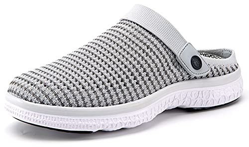 Zoccoli Sabot Uomo Donna Spiaggia Giardino Pantofole Maglia Traspirante Clogs Scarpe da Mare Estate Sandali Antiscivolo Piatto Ciabatte, Grigio Chiaro Puro, 46 EU