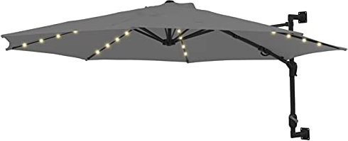 Susany Sombrilla de Pared con Leds y Poste de Metal Parasol de Pared Parasol Balcón Sombrilla de Pared para Terraza Playa 300 cm Gris Antracita