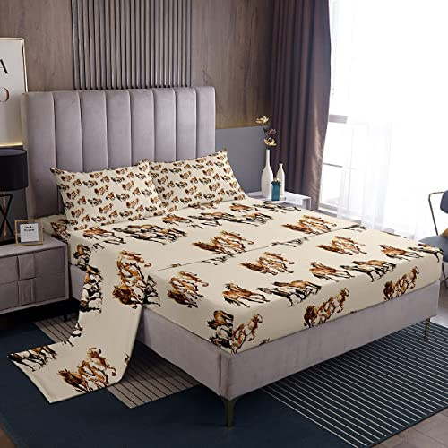 Set di Lenzuola per Bambini Con Cavalli di Galoppo - Ultra Morbido, Biancheria da Letto Con Cavalli Marroni, Tasca Profonda e Lenzuolo Con Angoli per Letto Singolo