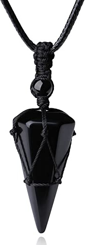 XIANNVXI Black Obsidian Necklace for Men Women Healing Crystal Stone Pointed Adjustable Black Rope Natural Gemstone Pendant Necklaces Jewelry