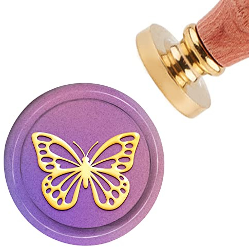 CRASPIRE Sello de Cera Sello de Mariposa Sellos de Cera de Sellado Vintage Animal 30 mm Sello de Sellado de Cabeza de Latón Extraíble con Mango de Madera para Invitaciones Tarjetas Papel de Regalo