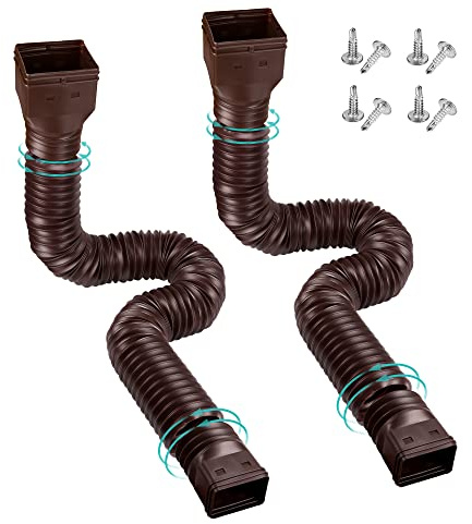 PXCAYFF 2 Pack Rain Gutter Downspout Extensions Flexible,Downspout Extender Diverter Extendable from 21 to 58. Drain Pipe Connector Extendable for Most Residential Downspouts (Brown)