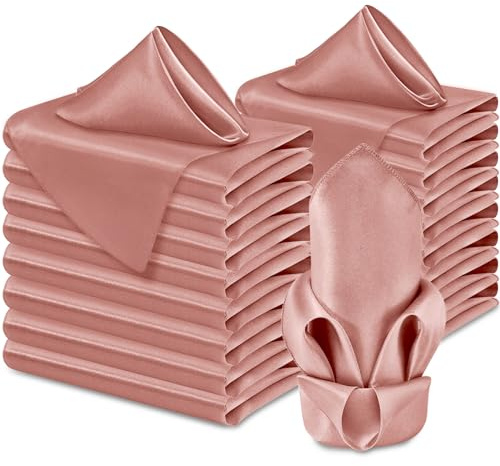 Aormenzy Confezione da 60 tovaglioli di raso color oro rosa, 43 x 43 cm, tovaglioli di stoffa quadrati in raso rosa, tovaglioli di stoffa morbidi per matrimoni, banchetti, decorazioni per feste