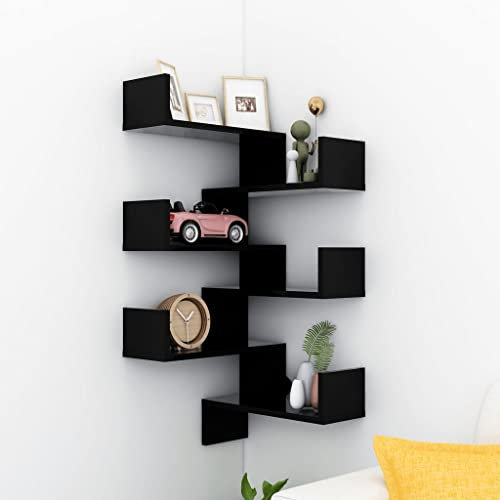 FIRBNUS 40x40x50 cm 2 STK. Bücherregal Wand Eckregal Wand Wandregale Regalboden Wand Regale Regal Schwarz Schwebend für Wohnzimmer Kinderzimmer Wandregal Holzwerkstoff mit Mattem Finish