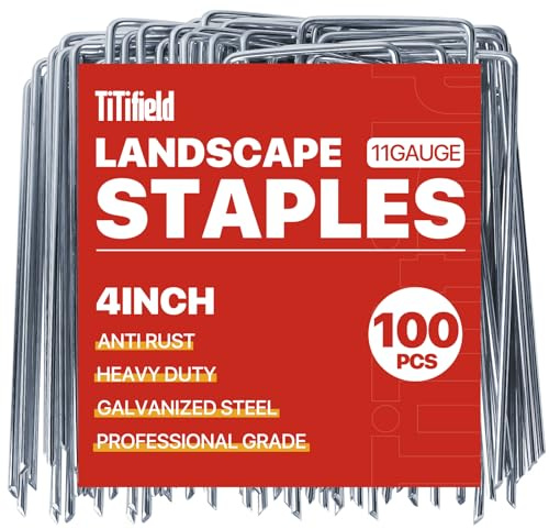 TiTifield 4 Inch 100 Pack Landscape Staples Galvanized Garden Stakes Anti-Rust Landscape Pins for Weed Barrier Fabric, Artificial Turf and Landscape Fabric