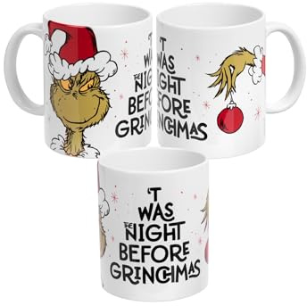 United Labels Tazza Grinch 320 ml, Bianca, Tazza da caffè Twas the night before Grinchmas, Tazza in ceramica per caffè, Tazza natalizia divertente