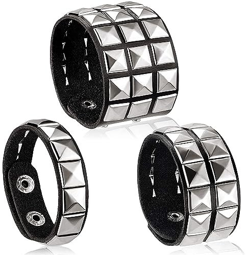 YSTrillion Gothic Punk Nietenarmband,3 Stück Leder Niet Armband Gothic Punk Leder Armbänder Vintage Verstellbare PU Lederarmband für Damen und Herren Rock Biker