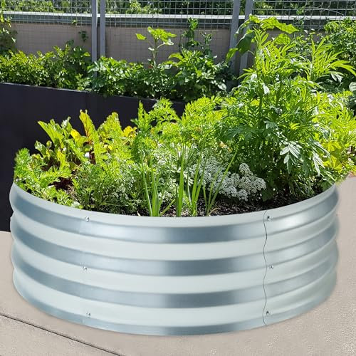 casa.pro Arriate Elevado en Forma Redonda Marco Robusto Jardinera para Exterior Huerto Urbano Diseño sin Fondo Drenaje Eficiente Resistente Acero Galvanizado Ø92x31 cm - Plateado