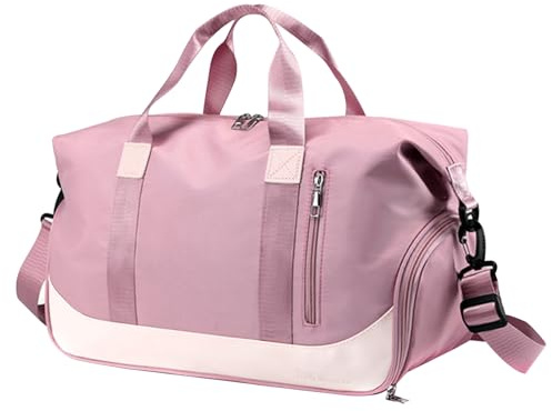Bolsa de Viaje 35L Bolsa de Deporte Impermeable, Bolsa de Fin de Semana con Compartimento Zapatos Hombre Mujer, Bolsa de Transporte Bolsa de Equipaje, Bolsa de Noche Bolsa de Gimnasia Yoga (Rosa)