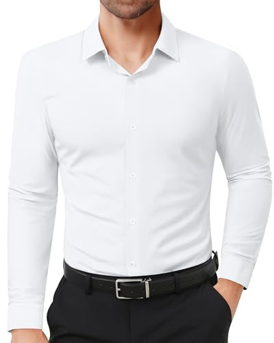 Lion Nardo Slim Fit Dress Shirts for Men Stretch Muscle Fit Long Sleeve Dress Shirts Wrinkle Free Formal Button Down Shirts