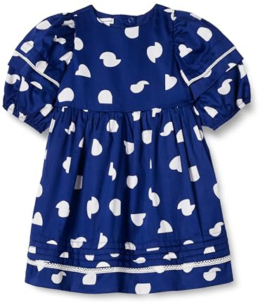 Amazon Essentials Robe Ajustée et Évasée à Manches Bouffantes en Satin de Coton Fille