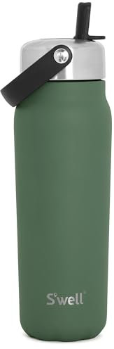 S'well Recycled Stainless Steel Explorer with Flip Straw Lid, 24oz, Green Jasper, Triple Layered Vacuum Insulated Containers Keeps Drinks Cold for 36 Hours and Hot for 8