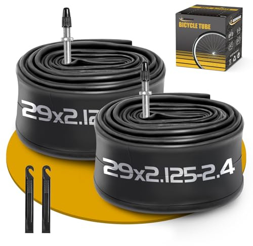 2 Pack 29 Inch Bike Tube FV48mm presta valve, 29 Bicycle Tube for 29 x 2.125/2.2/2.25/2.3/2.35/2.4 Bike Tire, Butyl Rubber Inner Tube with 2 Tire Levers for Mountain MTB Bike