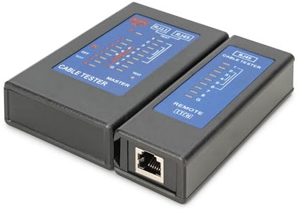 DIGITUS nätverkskabeltestare - för RJ45- och RJ11-kablar - med PoE-testare - skärmdetektering - för CAT 5-, CAT 5e-, CAT 6- och CAT 6A-kablar - svart