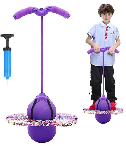bechoanigel Pogo Stick für Kinder,Pogo Ball mit Griffen,100 kg Tragfähigkeit,Hüpfstange mit Luftpumpe,Pogo Ball für Sport,Gleichgewichtstraining,Abnehmen und Fettverbrennung,Kinder ab 6 Jahre (Lila)