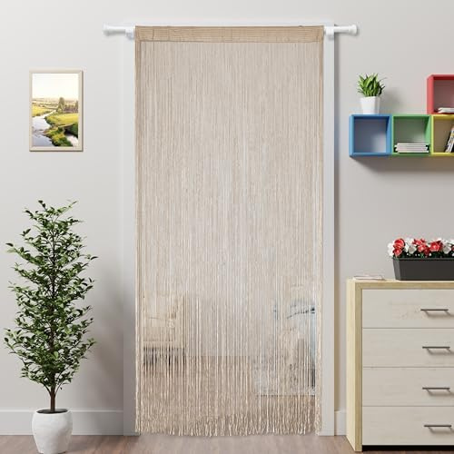 Ateasierlife Tenda per porta, zanzariera, tende a cordini, tende a perline, tende a pompon, divisorio per stanze, pannello per cucina (champagne, 100 x 200 cm)