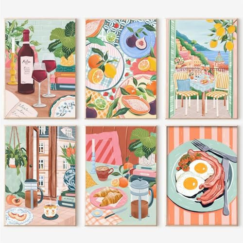 lxmydm Dipingere con i numeri, set da 6 pezzi, pittura a olio fai da te con i numeri, cibo per principianti, con vernice in polipropilene e pennello di compleanno (20 x 30 cm)