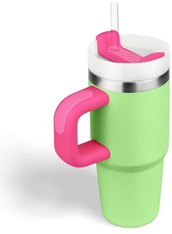 Gobelet isotherme avec anse et paille, pour enfant, avec couvercle et paille, en acier inoxydable 304, pour enfant, vert - Sport scolaire en plein air