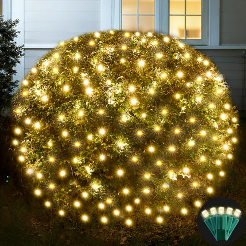 KiflyTooin Red de luces LED de Navidad para exteriores, iluminación de red de Navidad con 200 luces LED de 9 x 6 pies, luz de red de malla para interiores y exteriores, para árboles de Navidad