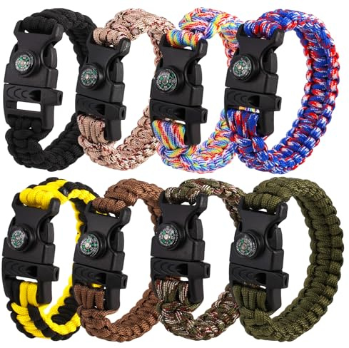 PetGlimmer 8 Pcs Bracelets de Survie Multifonctionnel Homme avec Sifflet