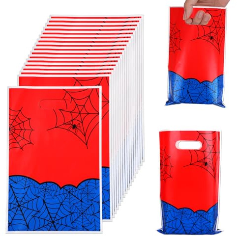 50pcs Sachets Cadeaux Araignées, Bleus et Rouges en Toile d'Araignée pour Friandises Bonbons Fournitures de Fête à Thème pour Anniversaire Halloween Emballage de Cadeaux