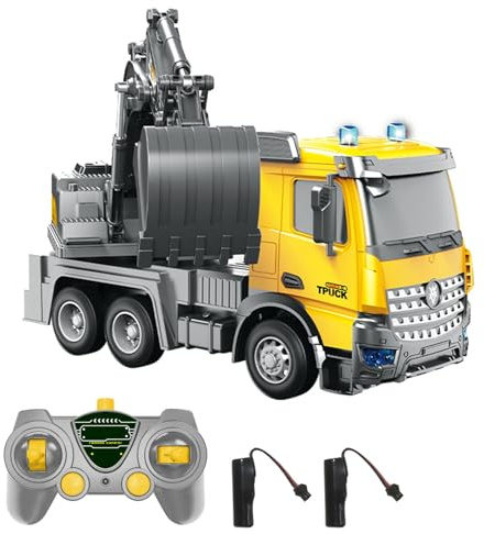 EVTSCAN Control Remoto Excavadora Juguete 1/14 Control Remoto Eléctrico Excavadora Camión Vehículos de Construcción Juguetes con Luces y Música Demostración de una Tecla Ingeniería Coche