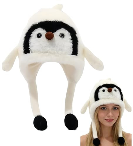 Vexthorion Cute Plush Penguin Hat, Penguin Plush Hat,Funny Animal Ear Ha-t,for Boys Girls and Women,Cosplay Anime Costume for Kids,Birthday Party Gifts (white)