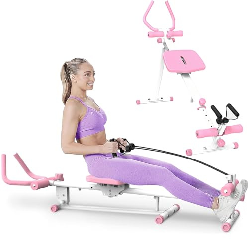Máquina de entrenamiento abdominal 4 en 1, entrenador multifuncional ajustable con silla romana, remo, prensa de piernas y deslizador abdominal, equipo de entrenamiento de fuerza central para gimnasio